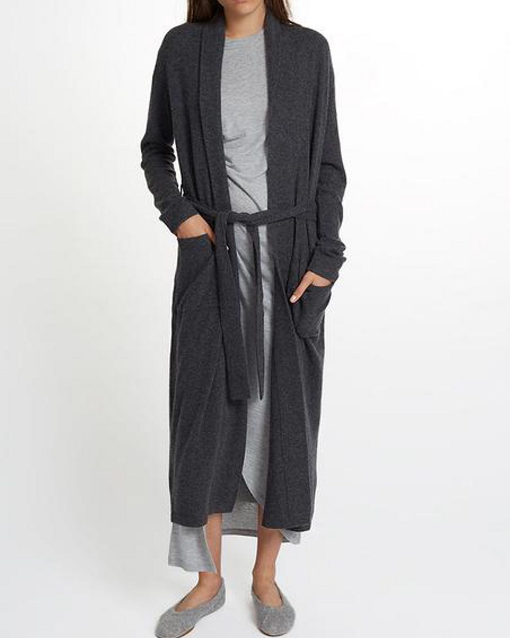 White + Warren Cashmere Long Robe in gray