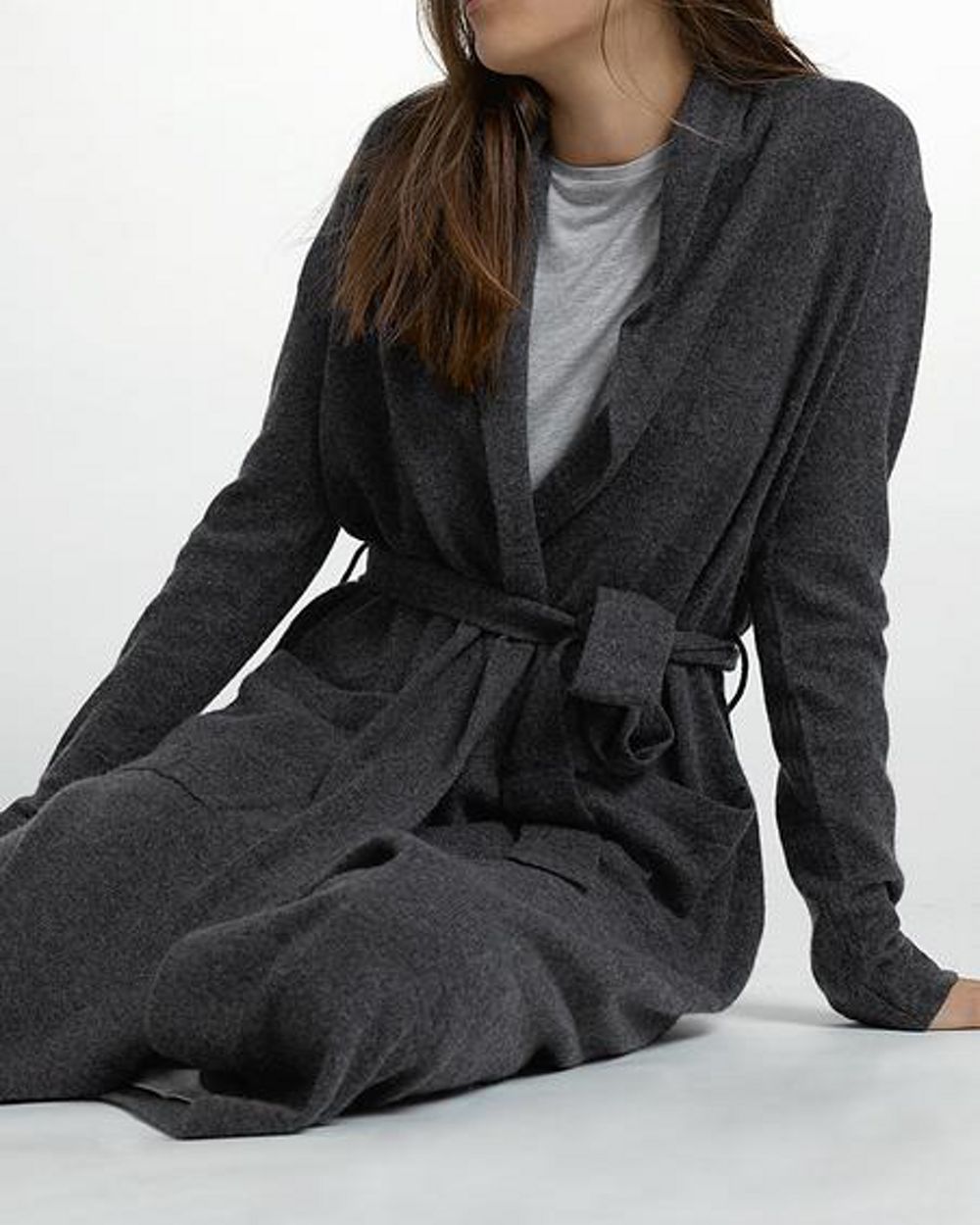 White + Warren Cashmere Long Robe in gray