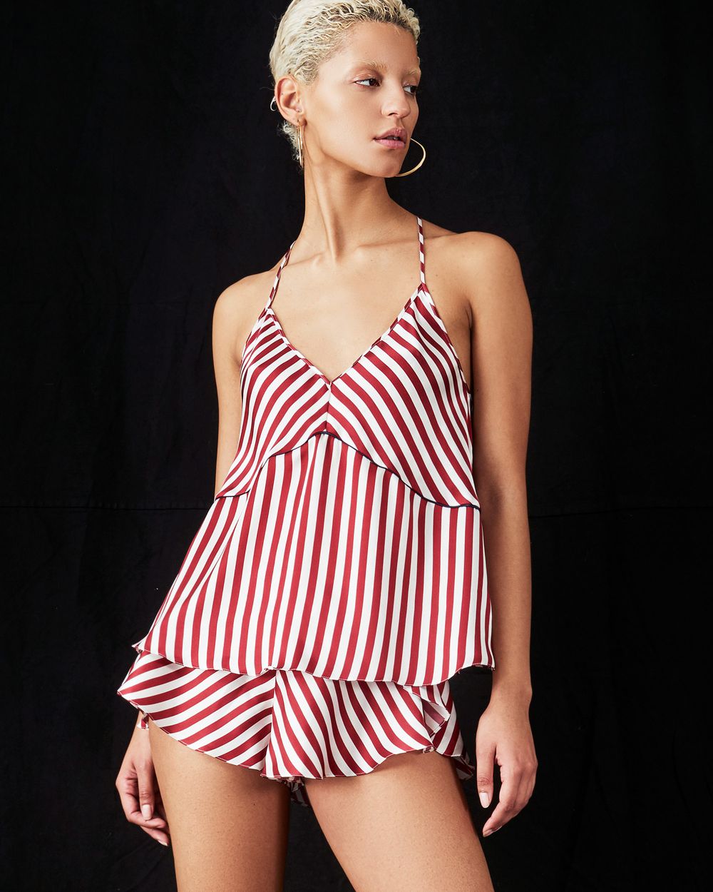 Violet & Wren Crimson Stripe Shorts in red