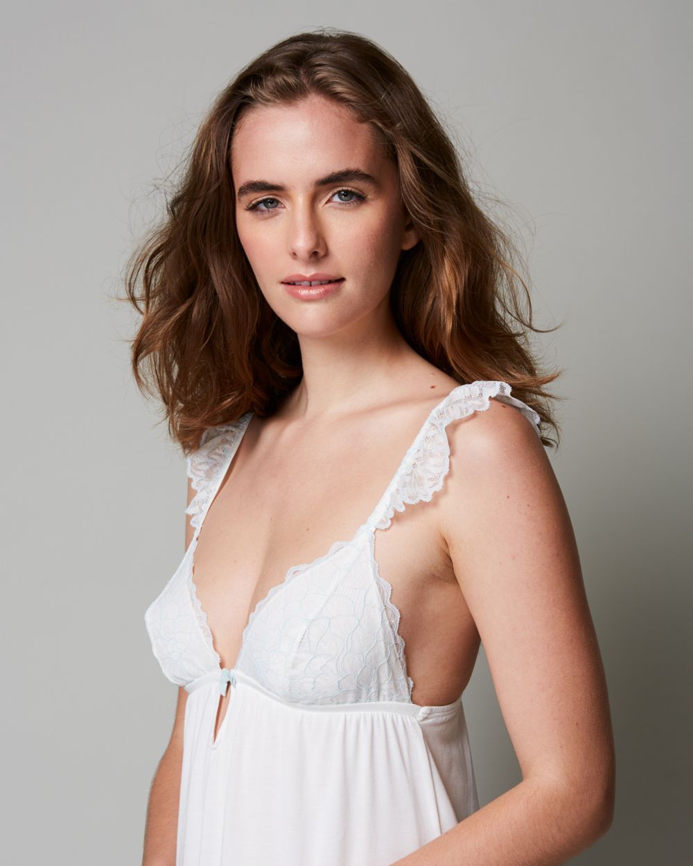 Eberjey Rosario Keyhole Ruffle Chemise in white