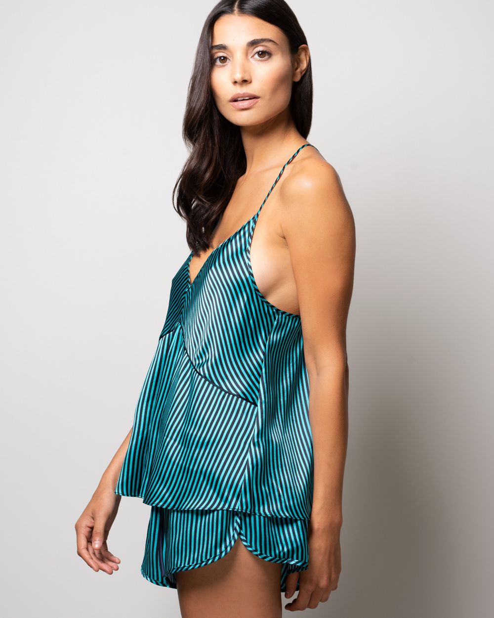 Violet & Wren Pacific Stripe Cross Back Cami in blue