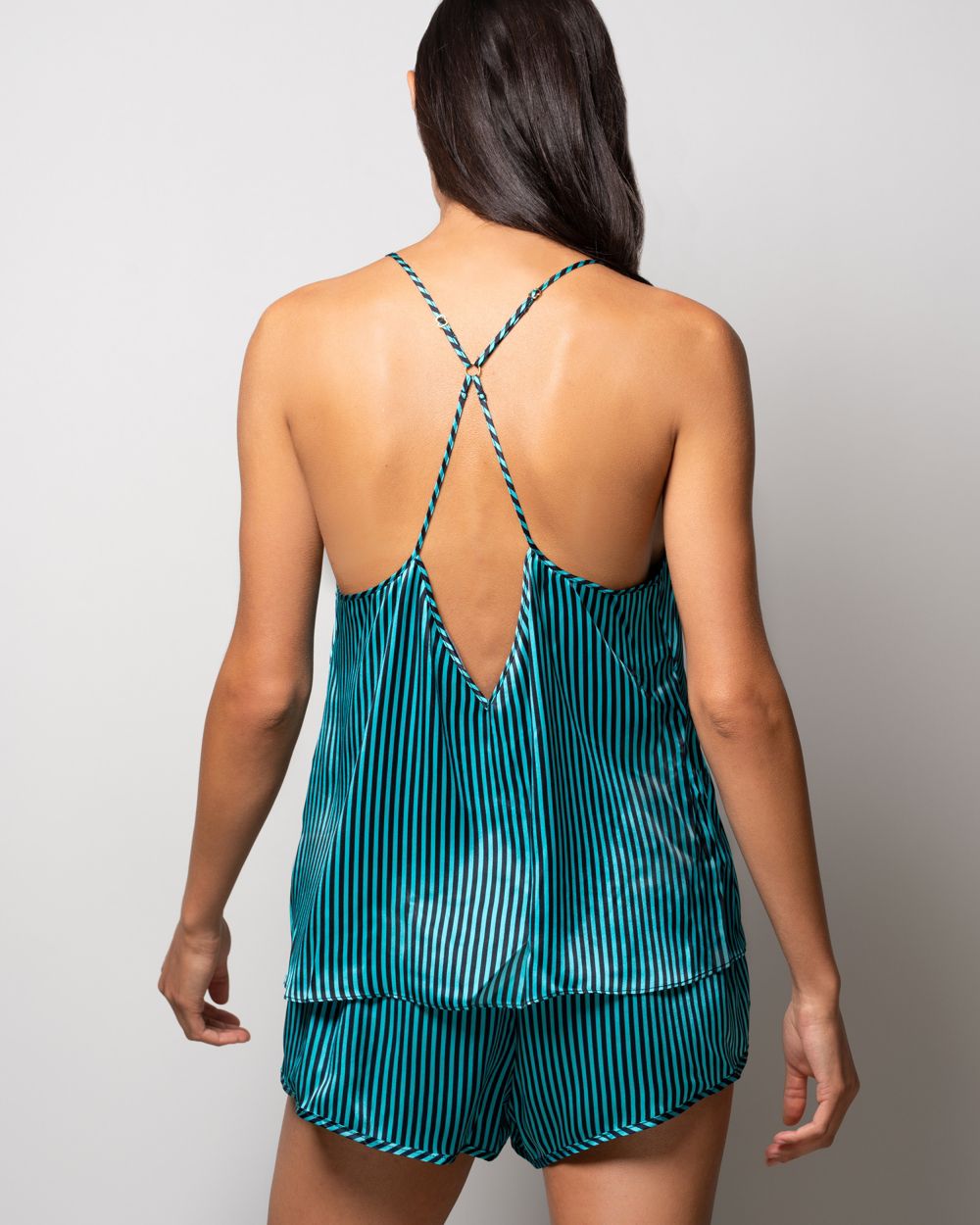 Violet & Wren Pacific Stripe Cross Back Cami in blue