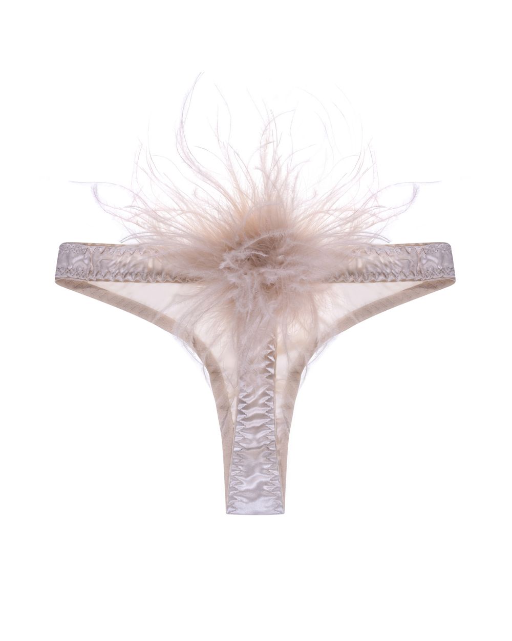 Gilda & Pearl Kitty Ostrich Trim Thong in beige