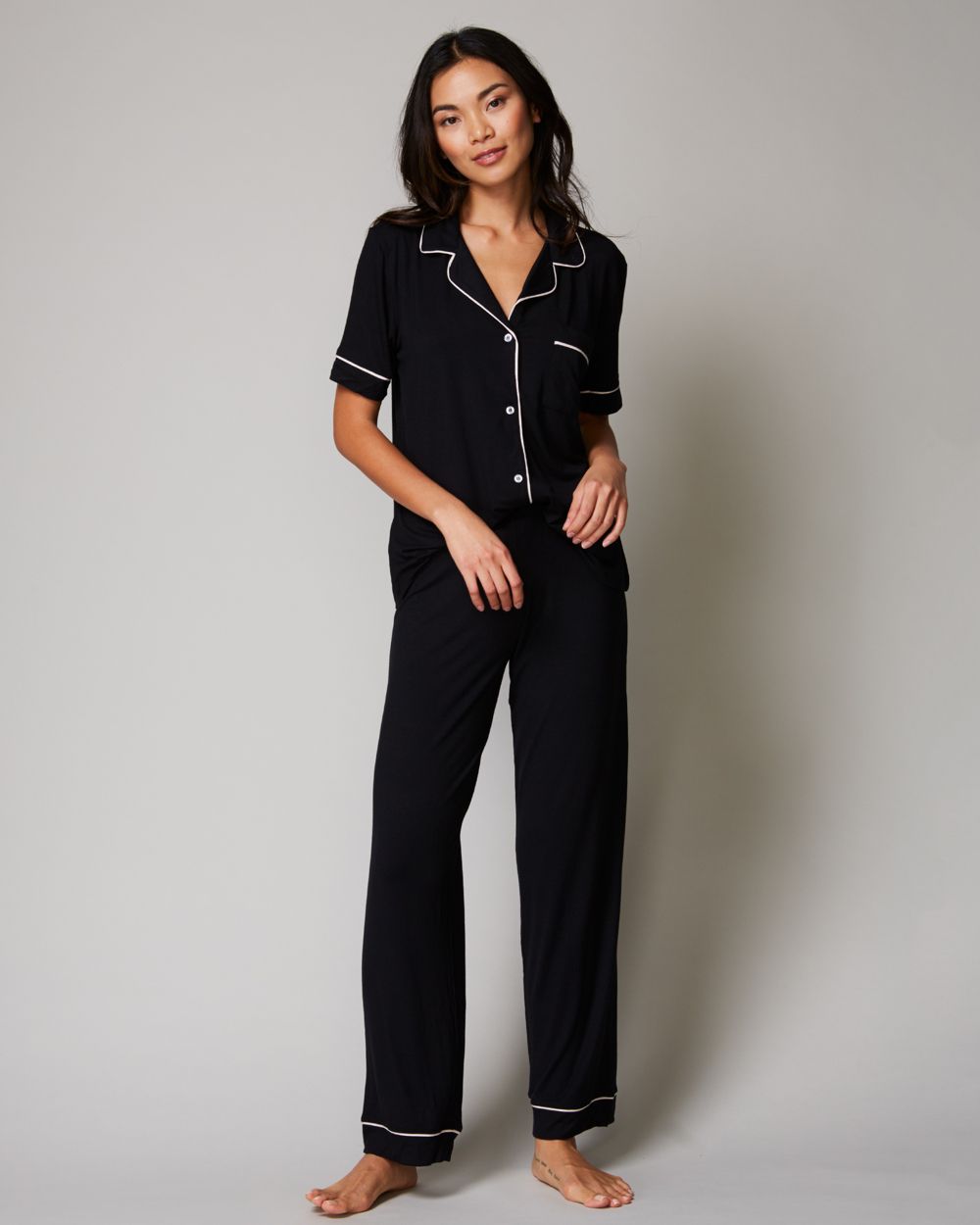 Eberjey Gisele Short Sleeve Pant Set in black