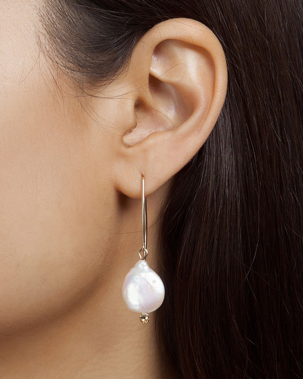 Goldish Pearl Hook Earring in white