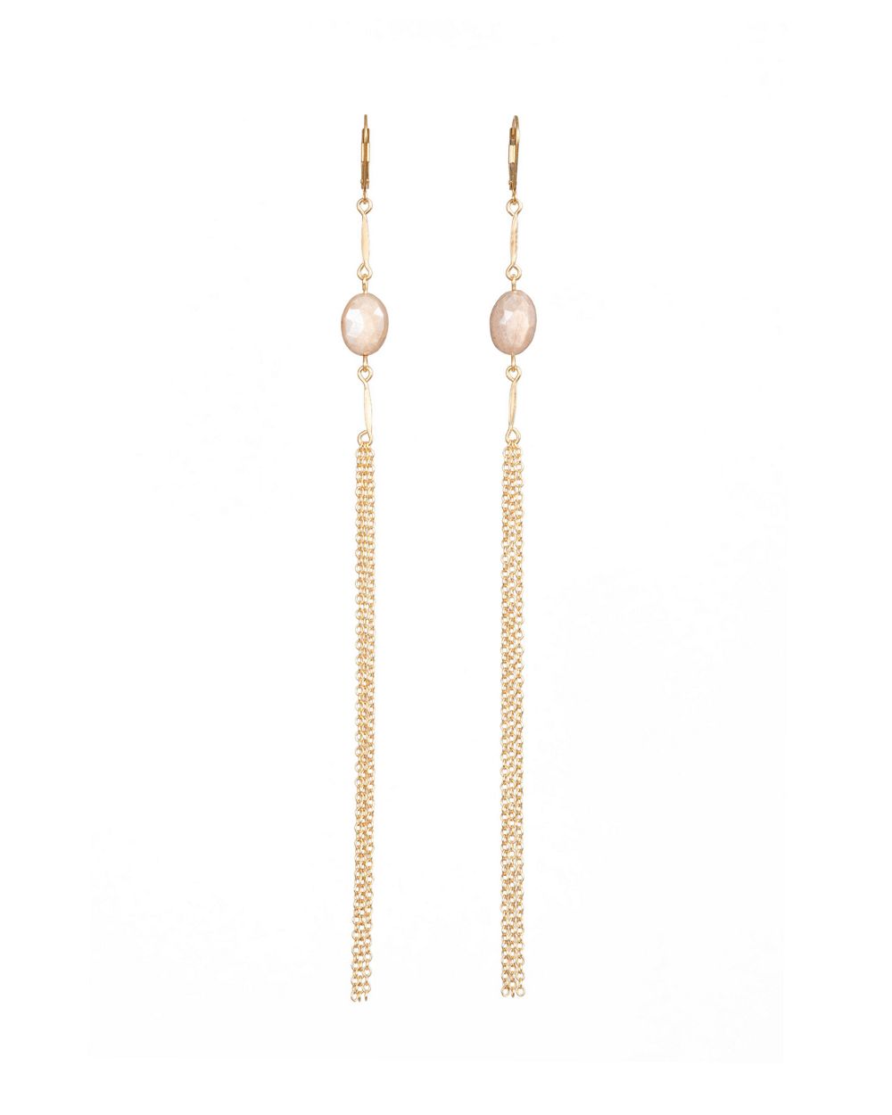 Goldish Long Moonstone Tassle Earring in pink