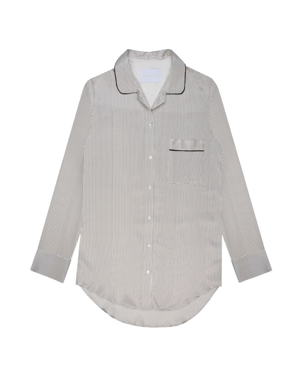 Asceno Ecru Dotted Lines Sleep Shirt in white