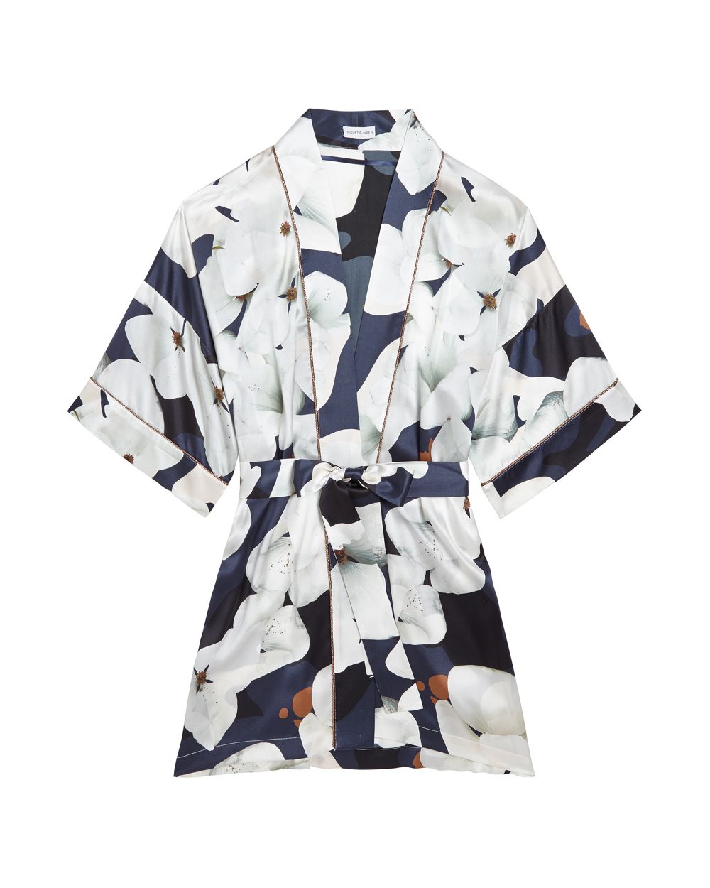 Violet & Wren Camo Bloom Short Kimono in blue