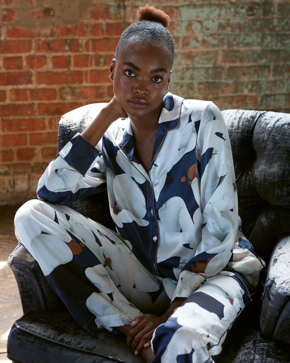 Violet & Wren Camo Bloom Pyjama Pant in blue