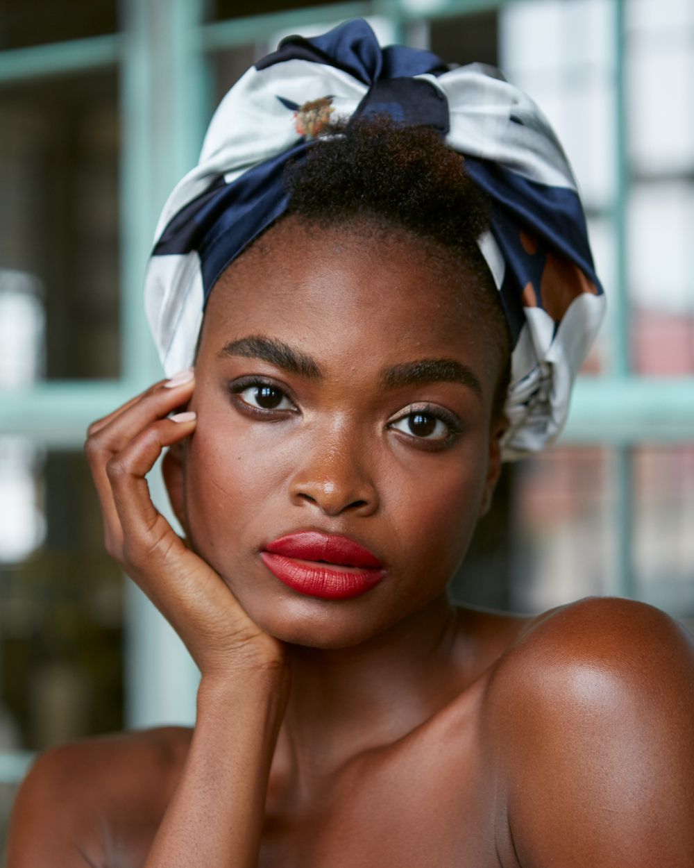 Violet & Wren Camo Bloom Turban in blue