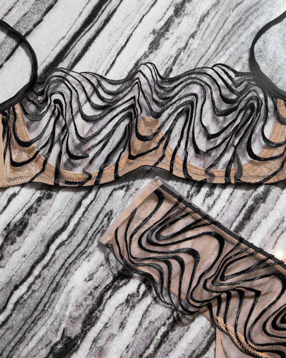 Noelle Wolf Mist Embroidery Thong in black