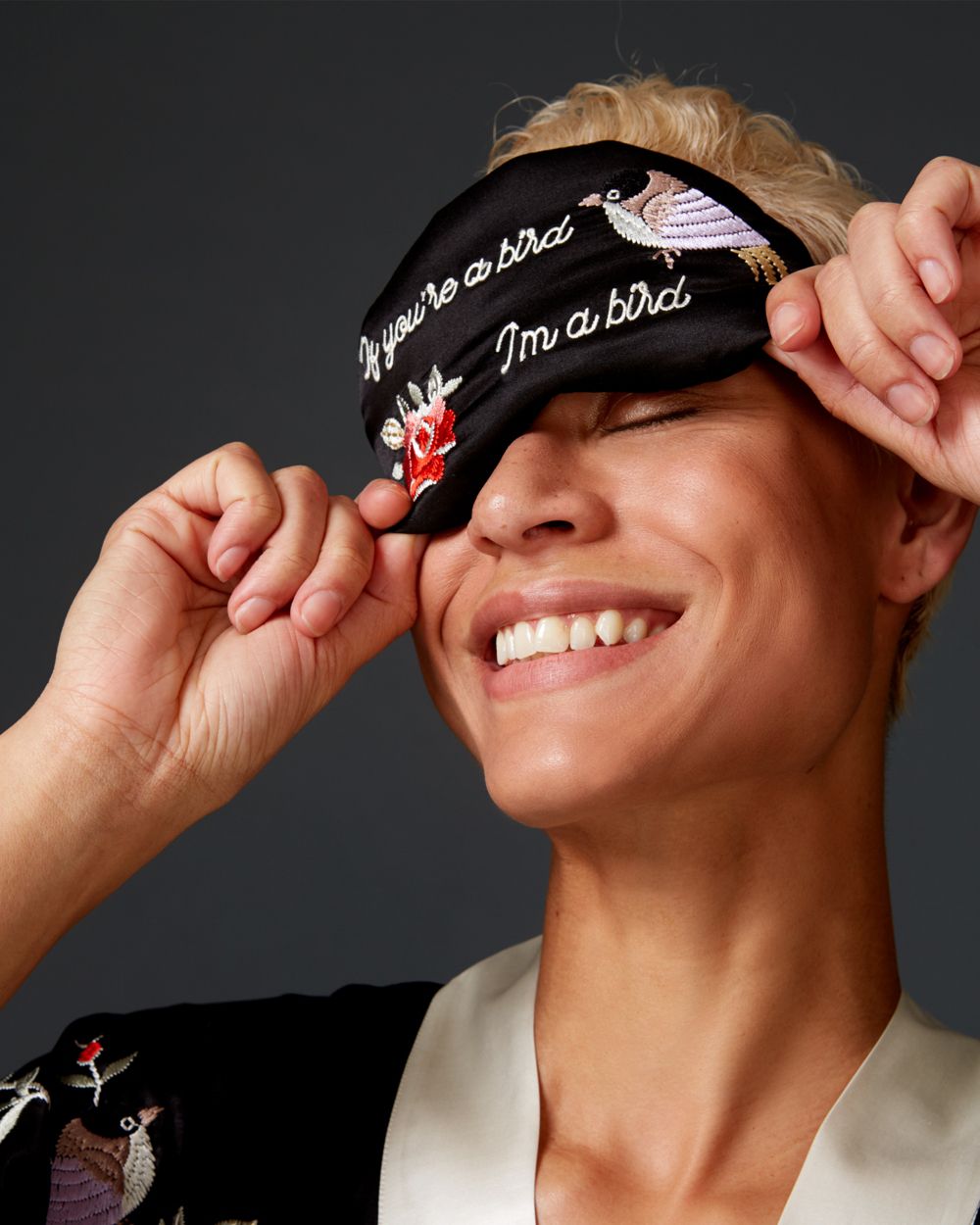 Morgan Lane Love Bird Embroidery Tassel Bag & Eyemask in black