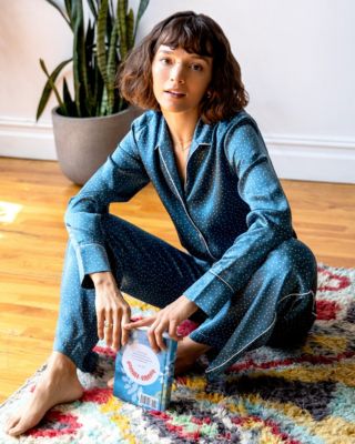 Violet & Wren Dusk Til Dawn Spot Long Sleeve Pyjama Shirt in blue