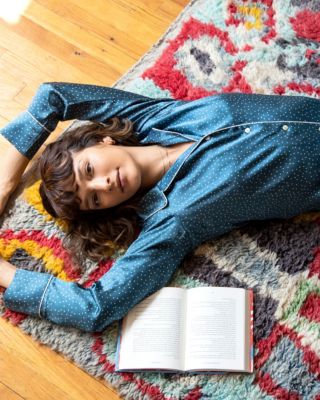 Violet & Wren Dusk Til Dawn Spot Long Sleeve Pyjama Shirt in blue