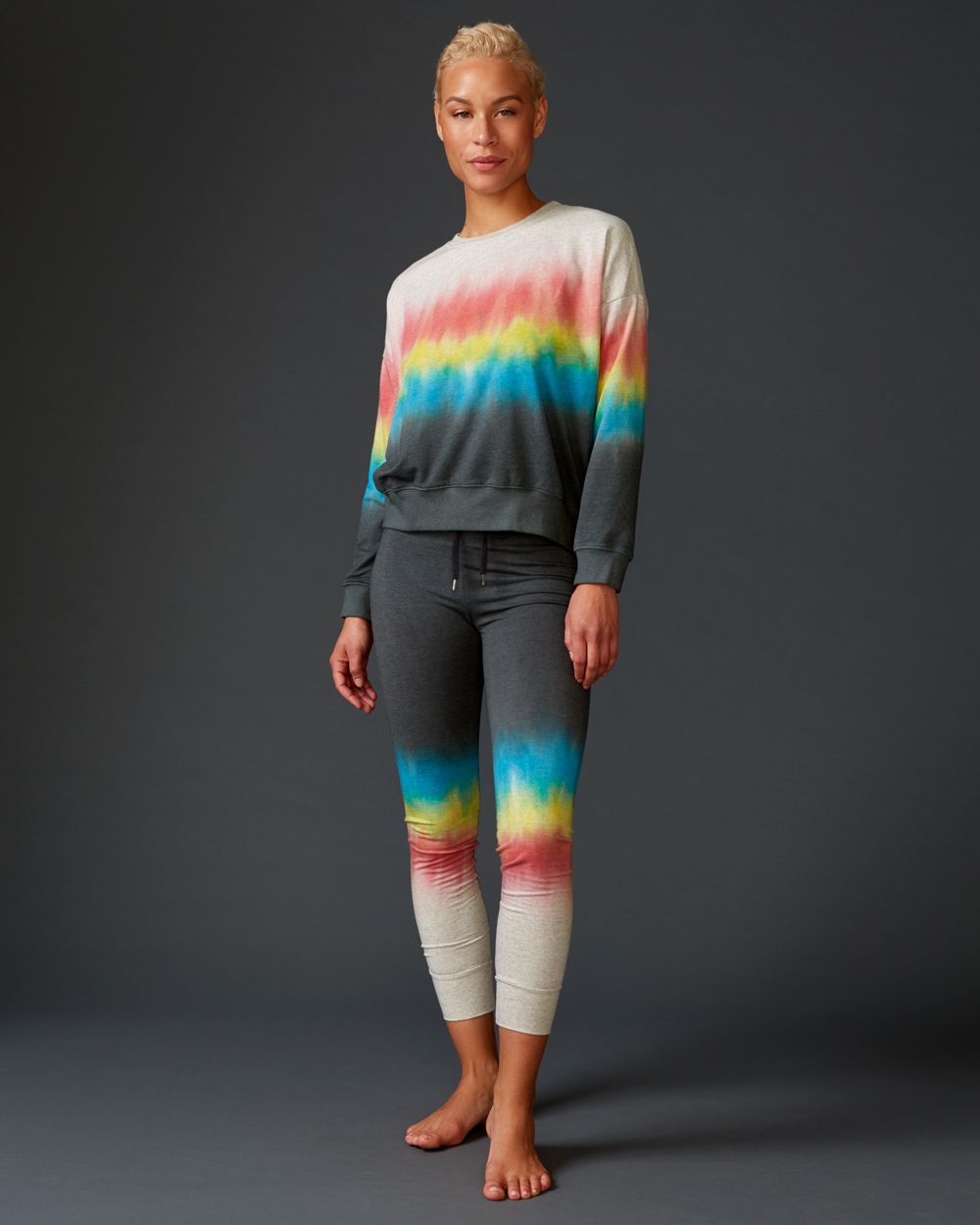 Sundry Gradient Tie Dye Skinny Sweatpant in gray