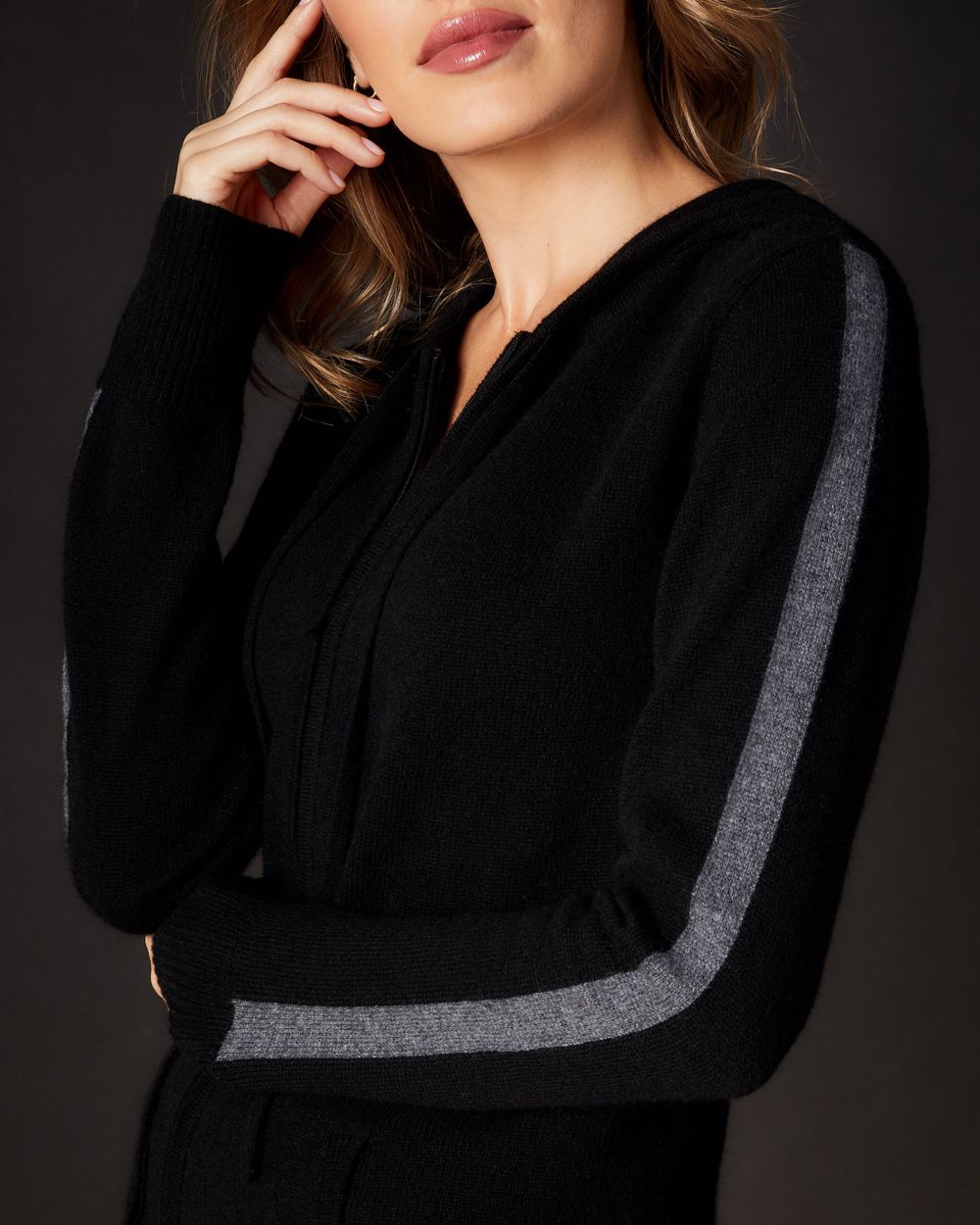 Arlotta Cashmere Racer Stripe Hoodie in black