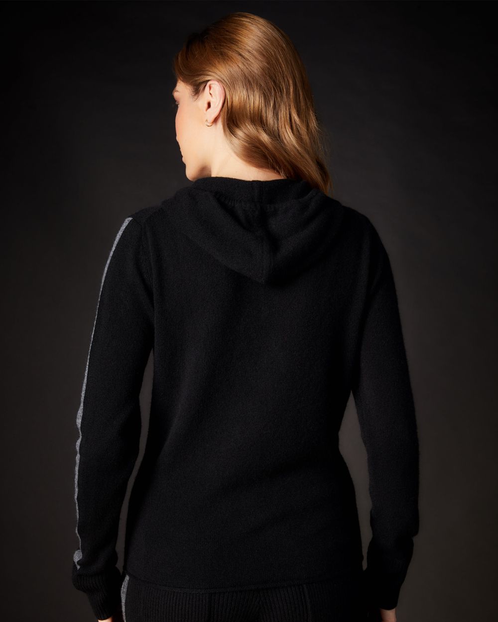 Arlotta Cashmere Racer Stripe Hoodie in black