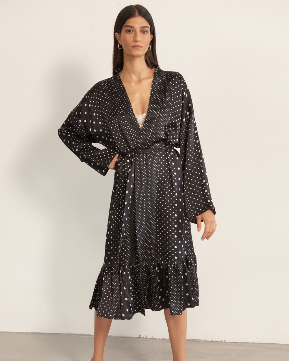 Else Polka Dot Kimono Robe in black