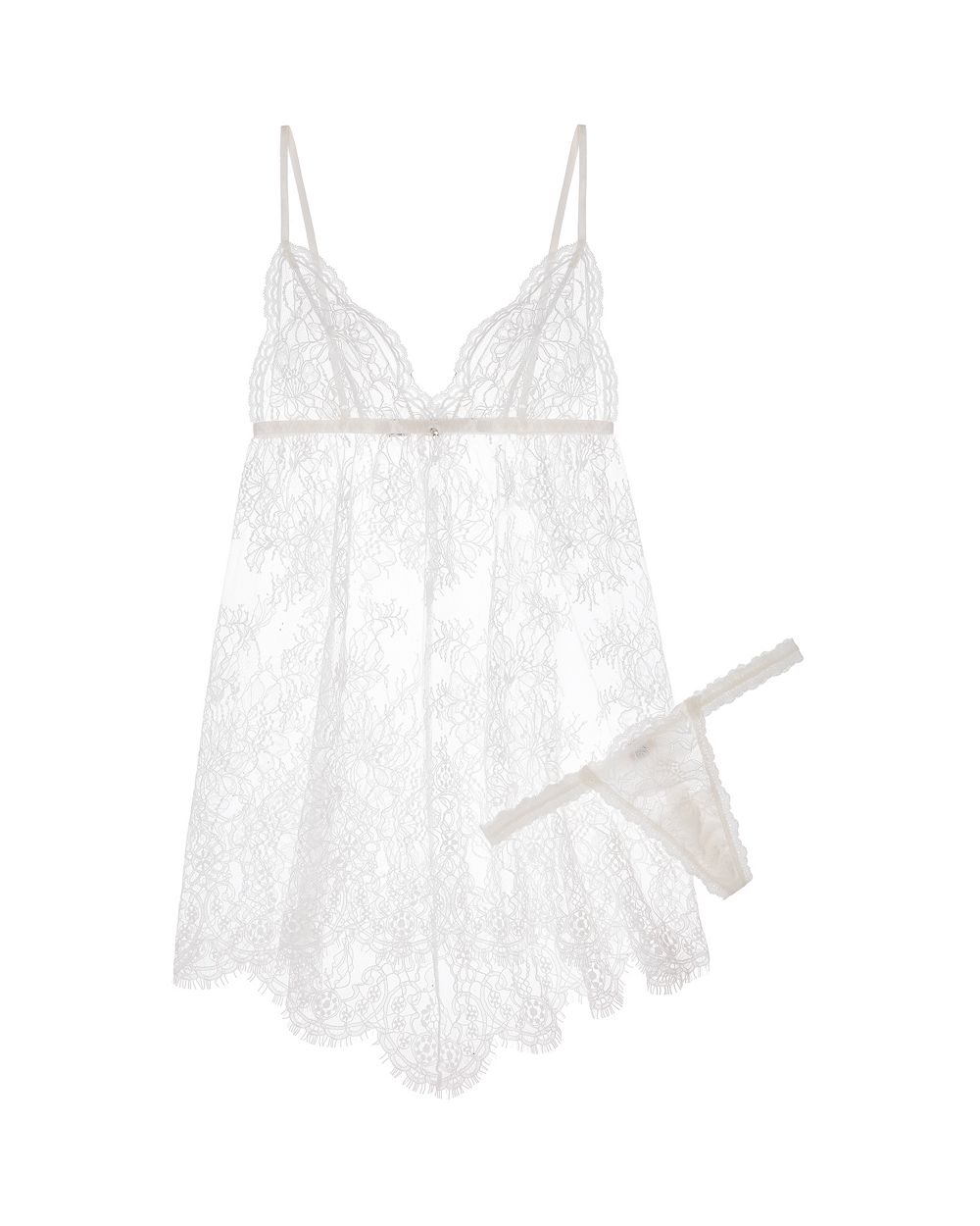 Monique Lhuillier x Hanky Panky Cherie High Low Babydoll with G-Sting in white