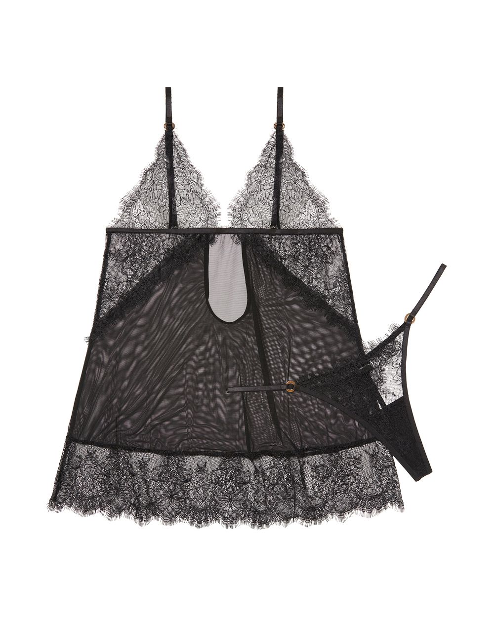 Bluebella Peony Short Chemise and Thong Set in black