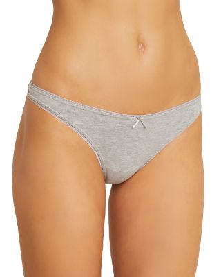Eberjey Pima Goddess Picot-Edge Thong in gray