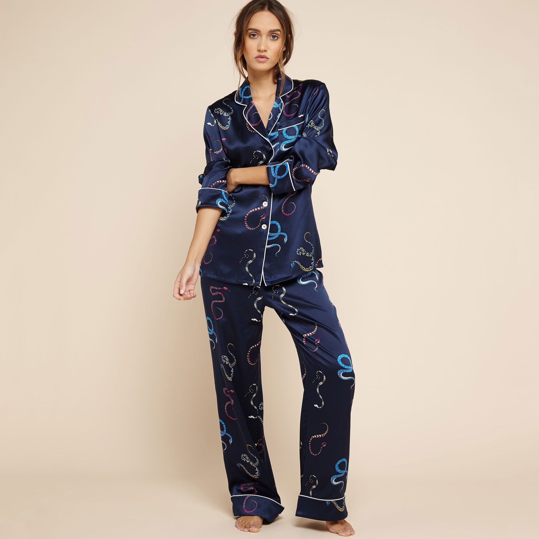 Olivia von Halle Lila Nasra Pajama Set in blue