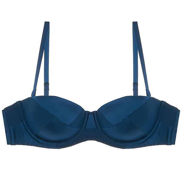 Myla Patchwork Silk Padded Strapless Balcony Bra in blue