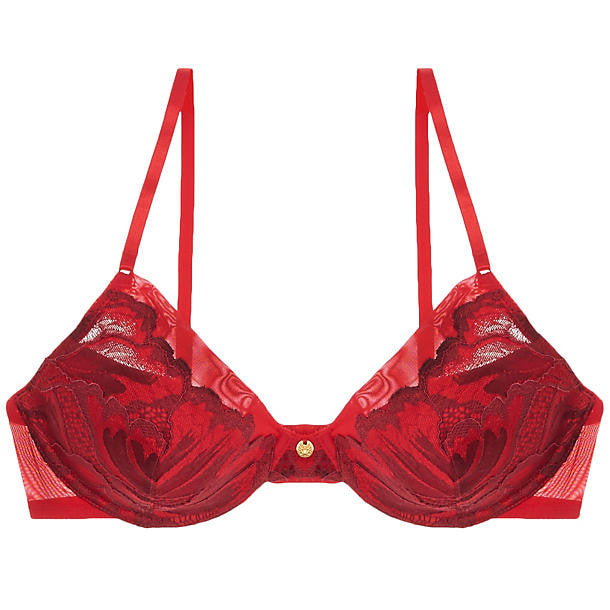 Natori Exotic Flower Plunge Contour Underwire Bra in red