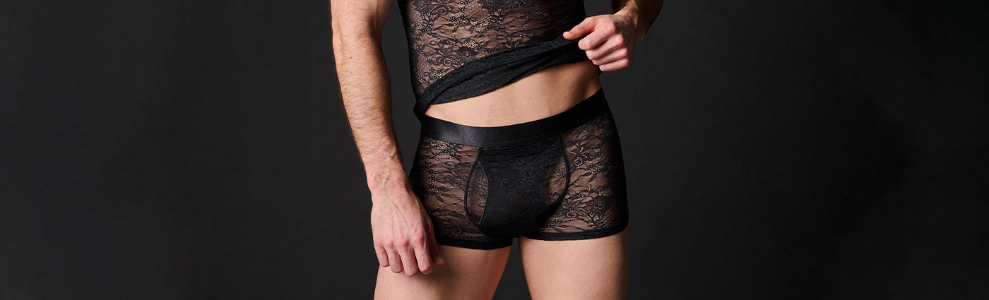 Male model wearing the Journelle Sapna Mens Tank and Boxer Brief