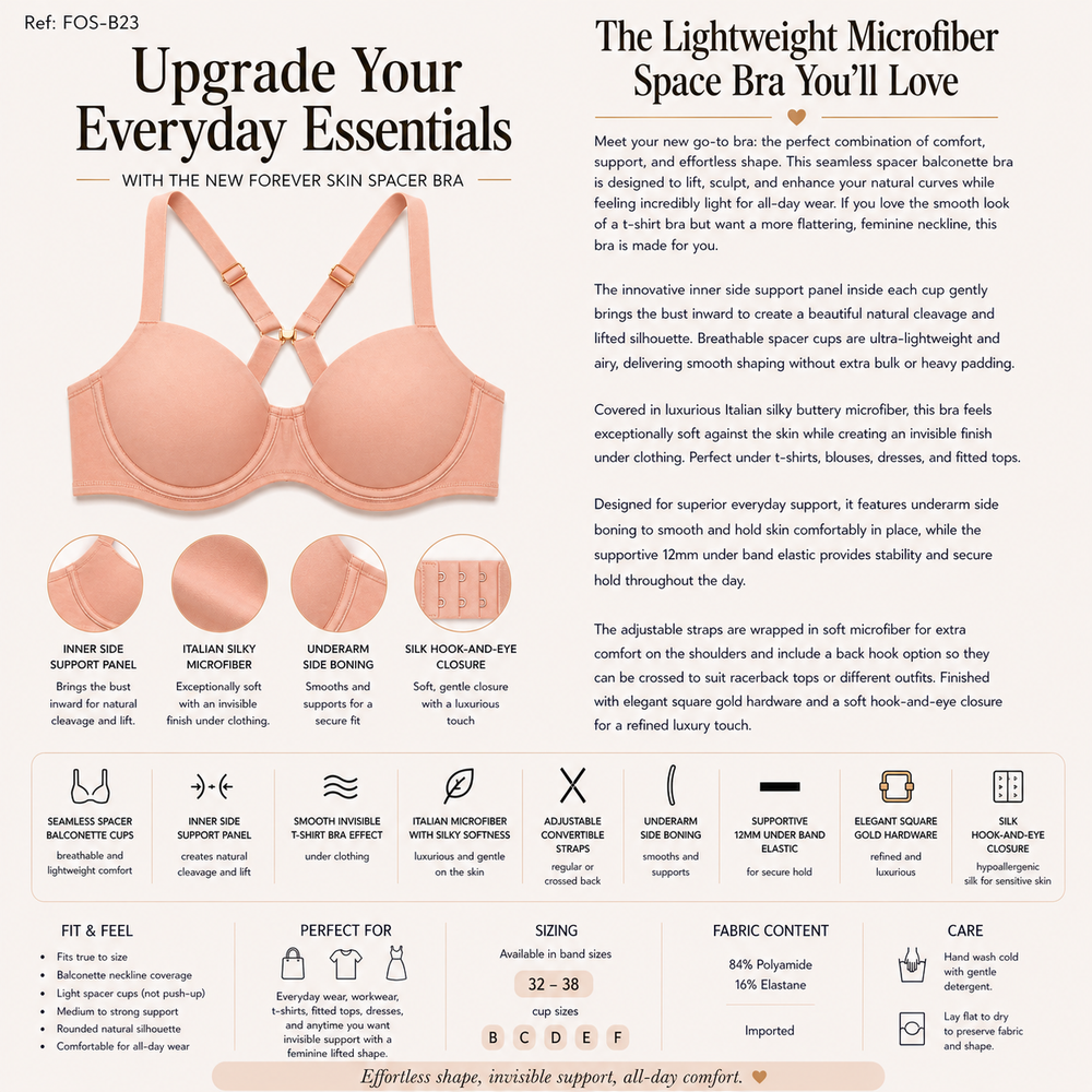 ☁️ FOS-B23- Lightweight Microfiber Spacer Bra in pink | huit-lingerie