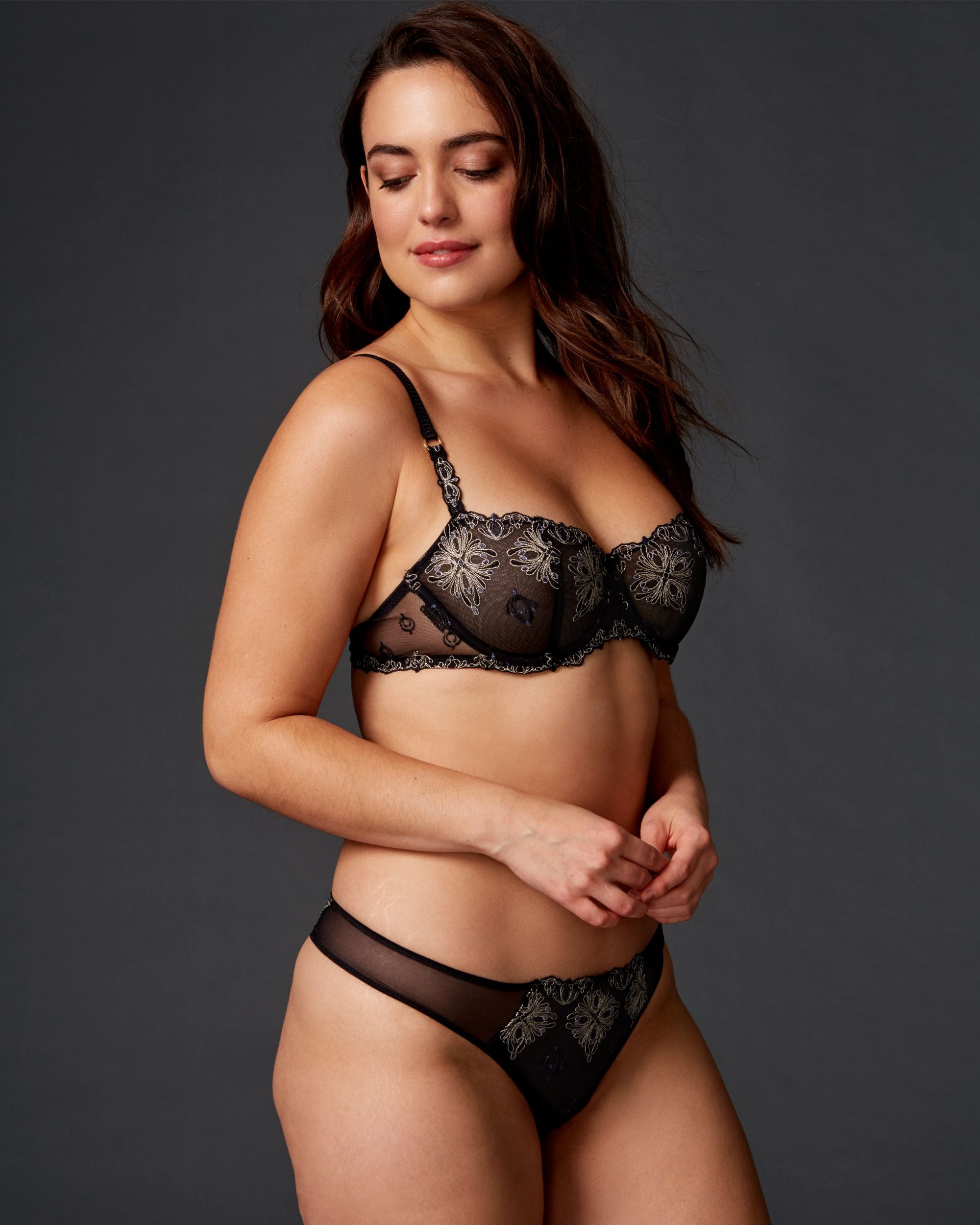 Chantelle Champs Elysees Lace Thong in gray