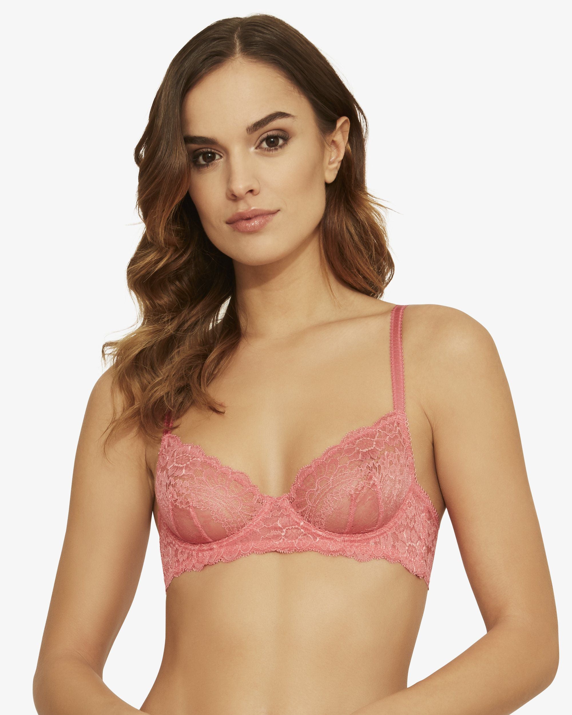 Samantha Chang All Lace Boudoir Underwire Balconette Bra in pink