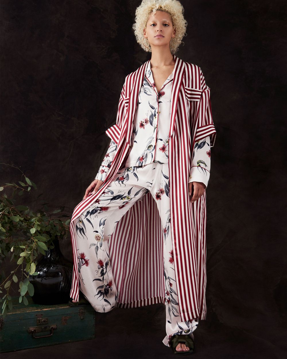 Violet & Wren Trailing Guava Pyjama Shirt in white