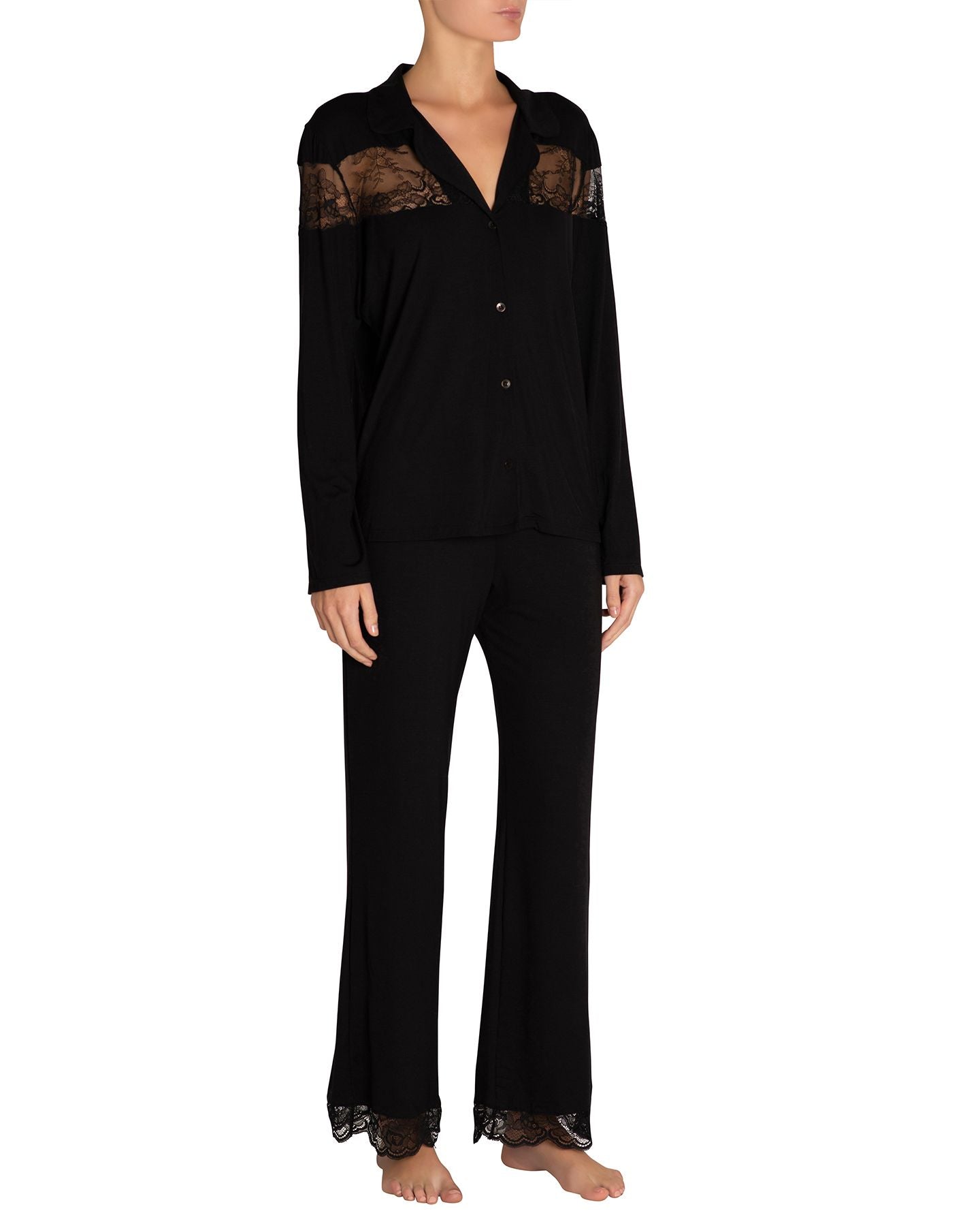 Eberjey Aurora Coquettish Long PJ Set in black