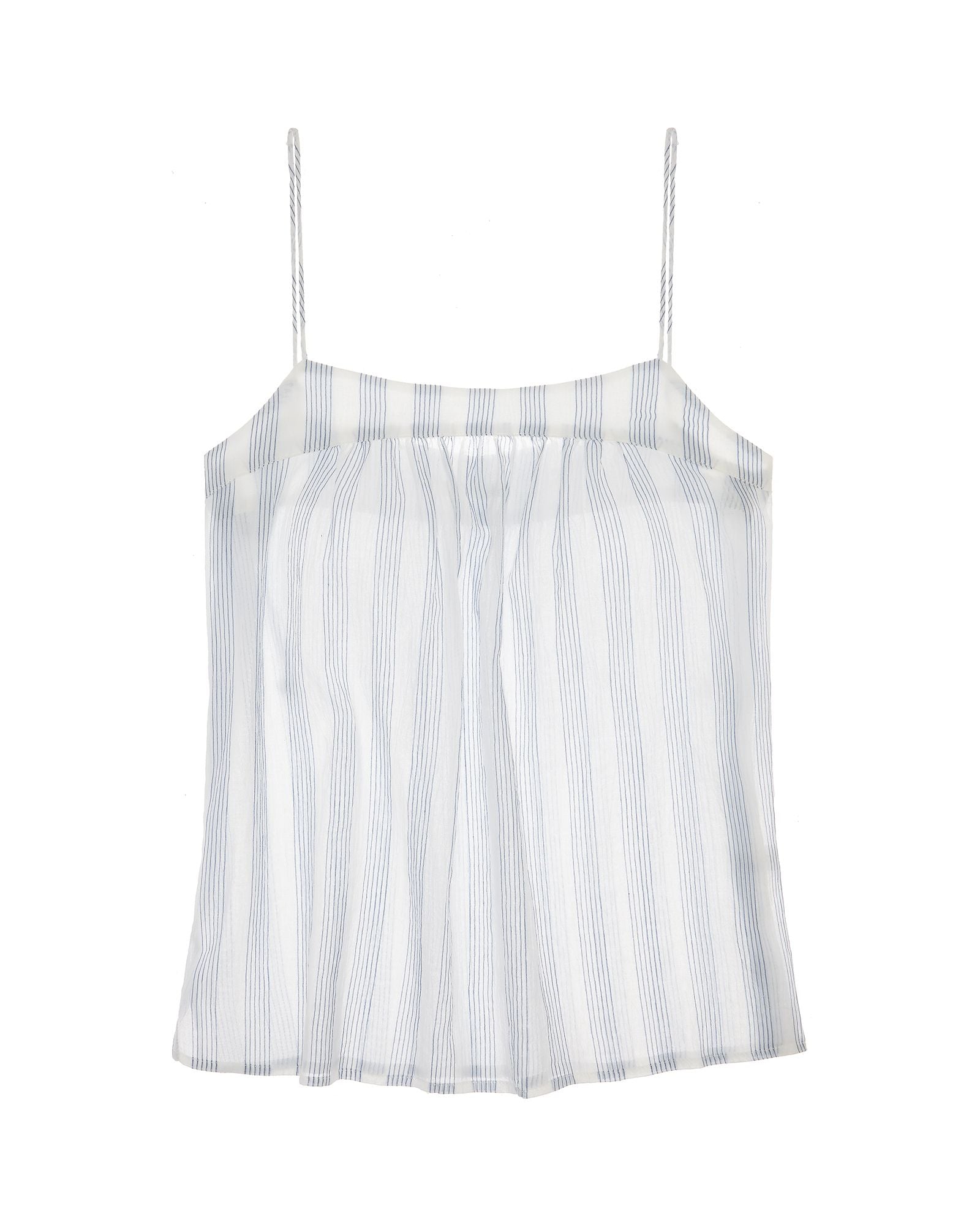 Skin Crinkle Cotton Stripe Shirred Cami in blue
