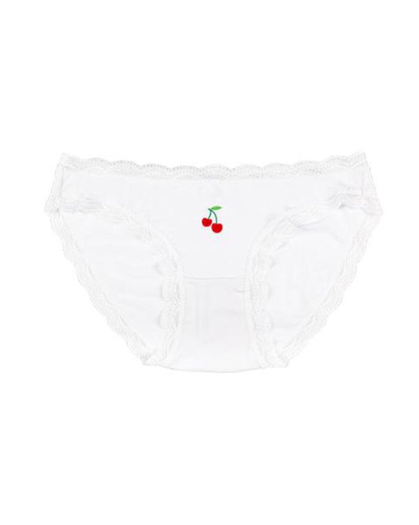Stripe + Stare Cherry Embroidered Knicker in white
