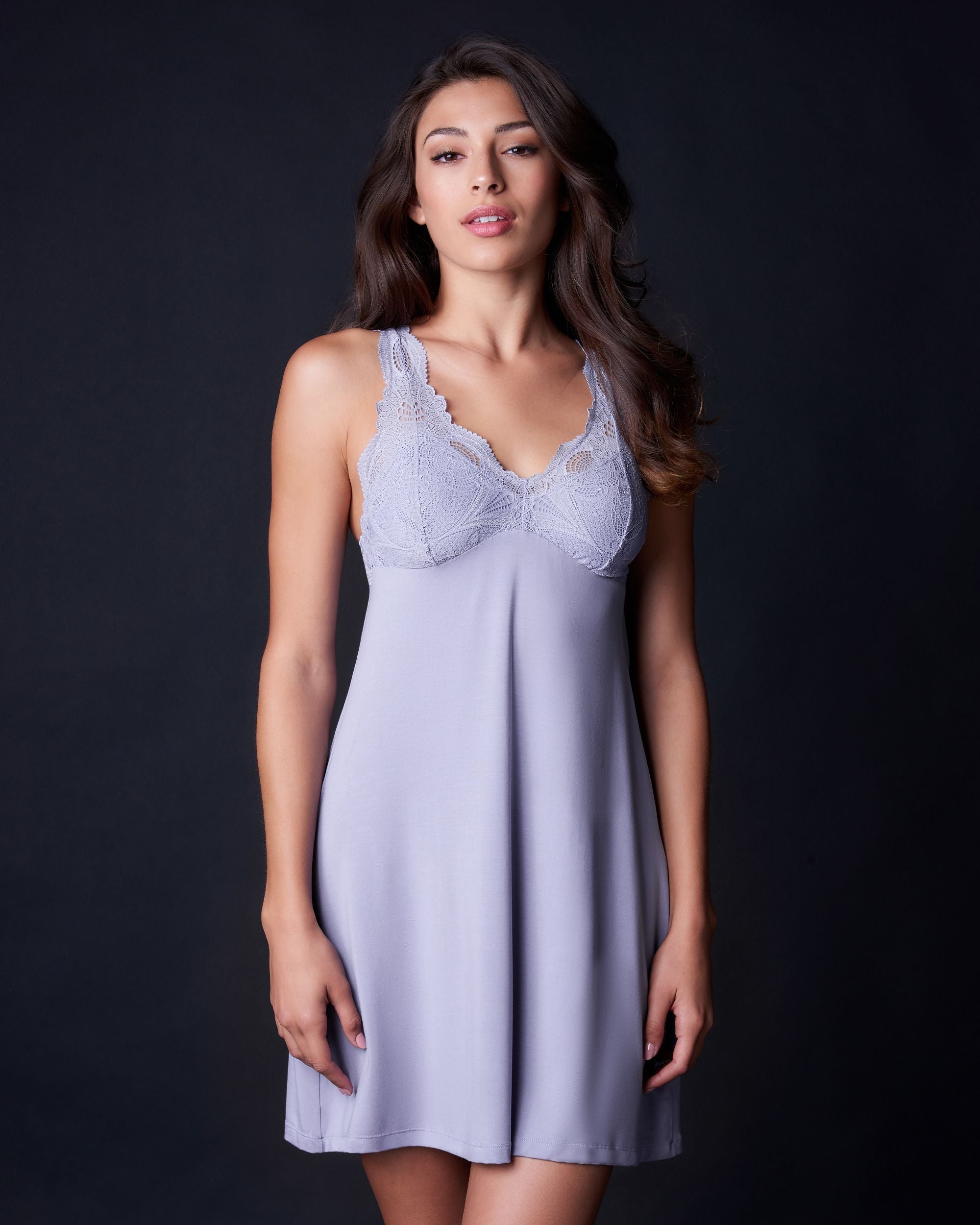 Fleur't Belle Epoque Lace T-Back Chemise in purple