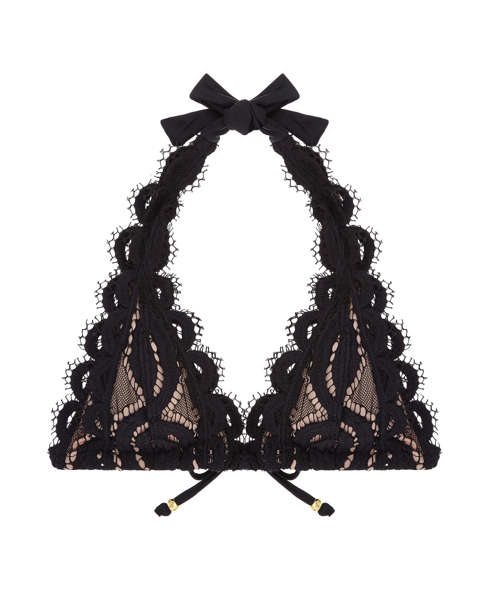 PilyQ Lace Halter Bikini Top in black
