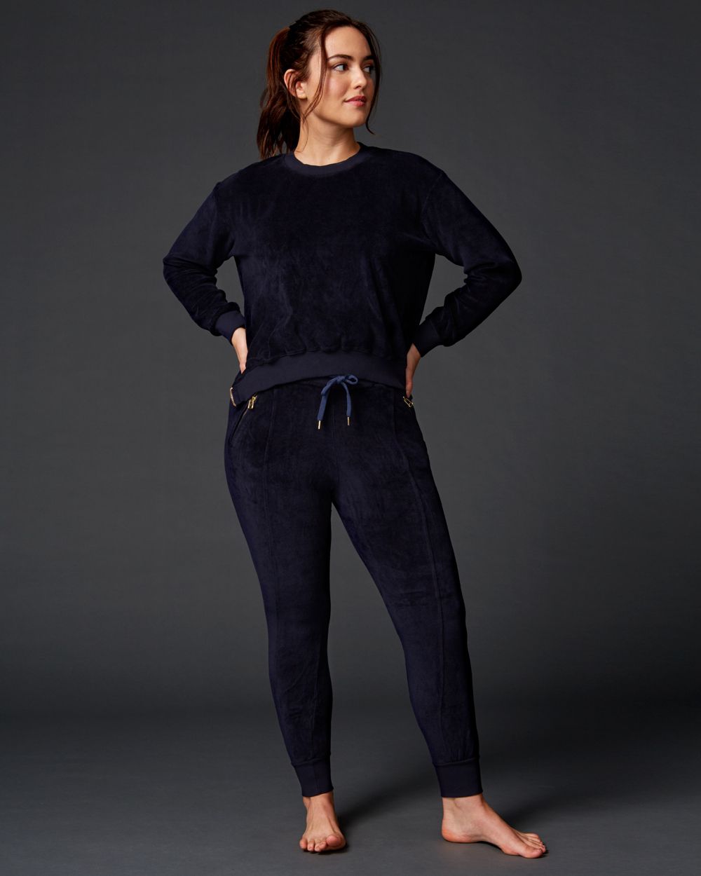 Sundry Velour Side Zip Sweatshirt in blue