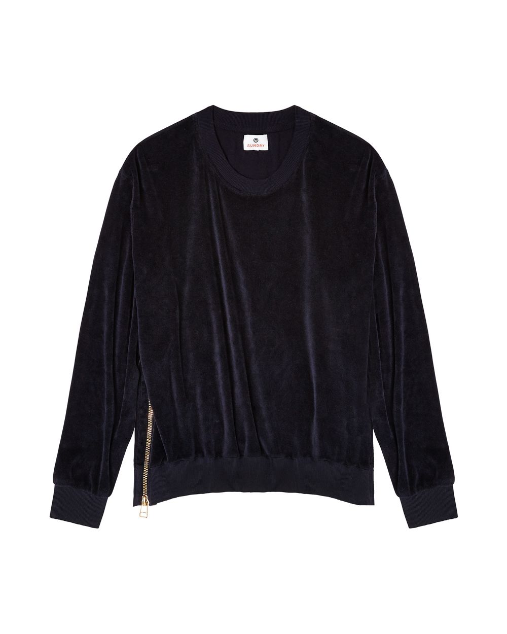 Sundry Velour Side Zip Sweatshirt in blue