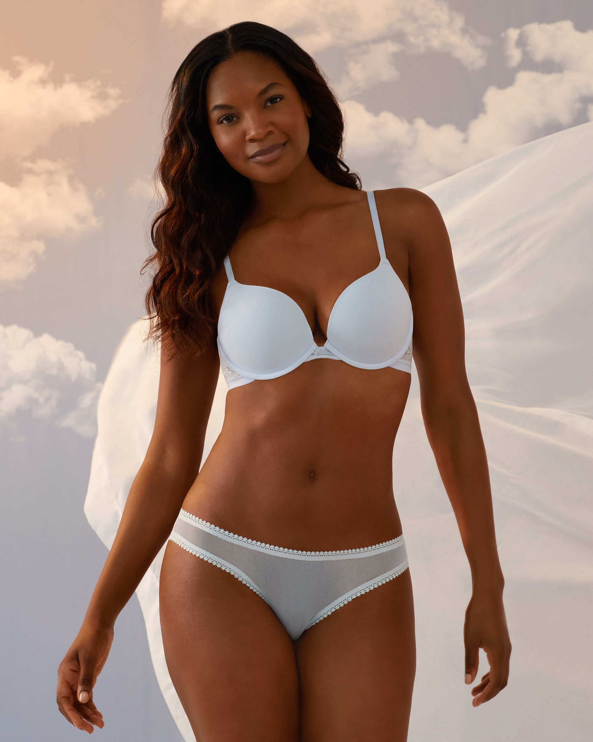 OnGossamer Sleek Micro Push Up Bra with Lace in blue