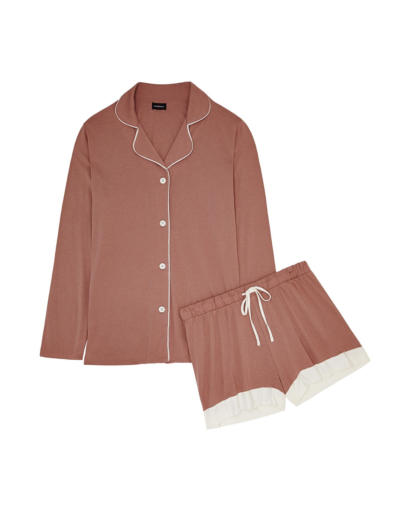 Cosabella Bella Bridal Long Sleeve Top & Boxer Pajama Set in pink