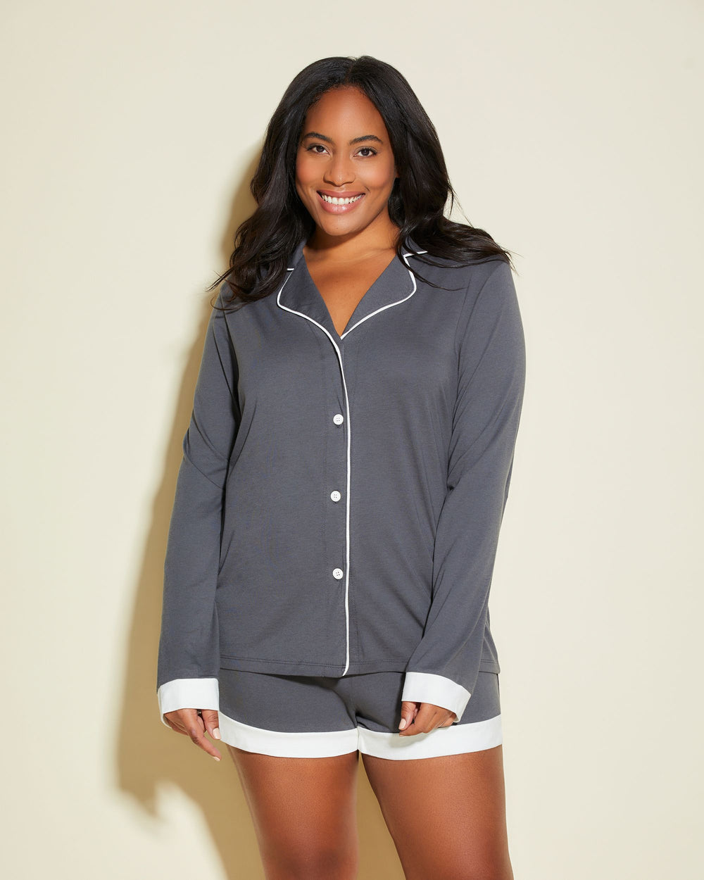 Cosabella Bella Bridal Long Sleeve Top & Boxer Pajama Set in gray