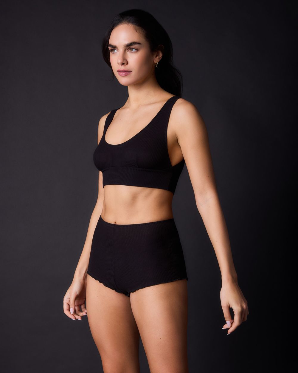 Only Hearts Feather Weight Rib 2 Ply Tank Bralette in black