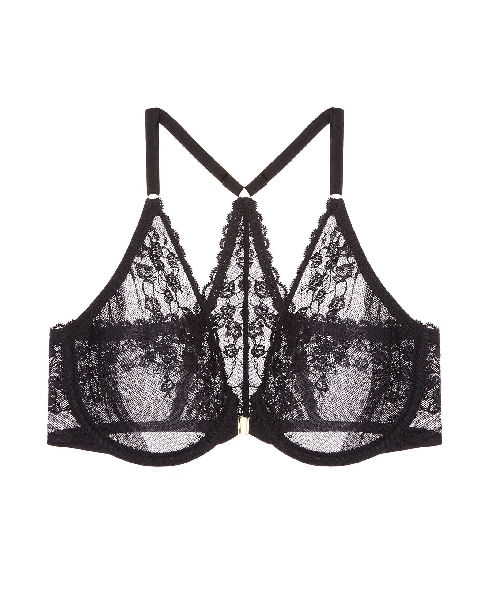 Natori Cherry Blossom Front Close Unlined Underwire Bra in black