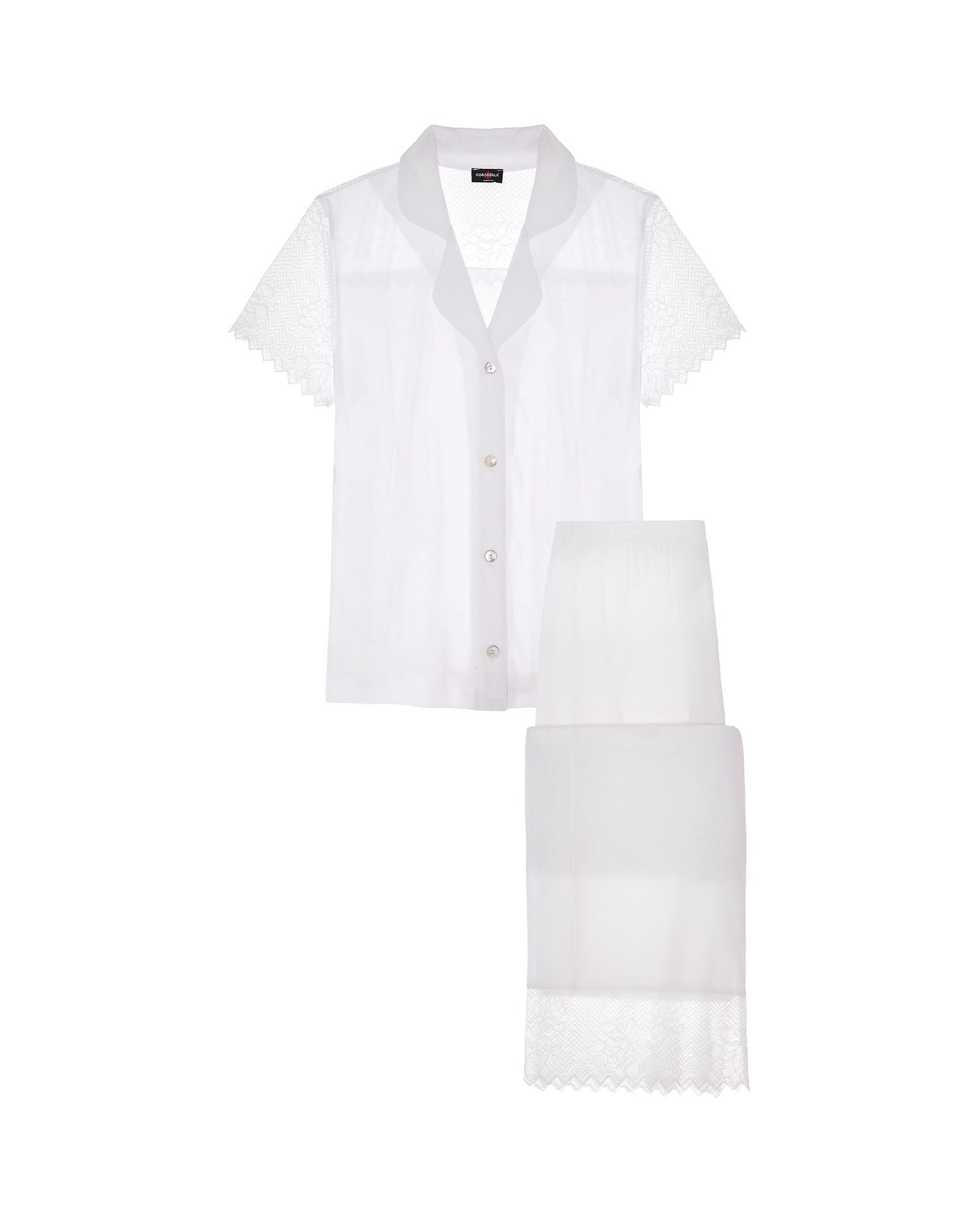 Cosabella Leonora Short Sleeve Top & Pant PJ Set in white