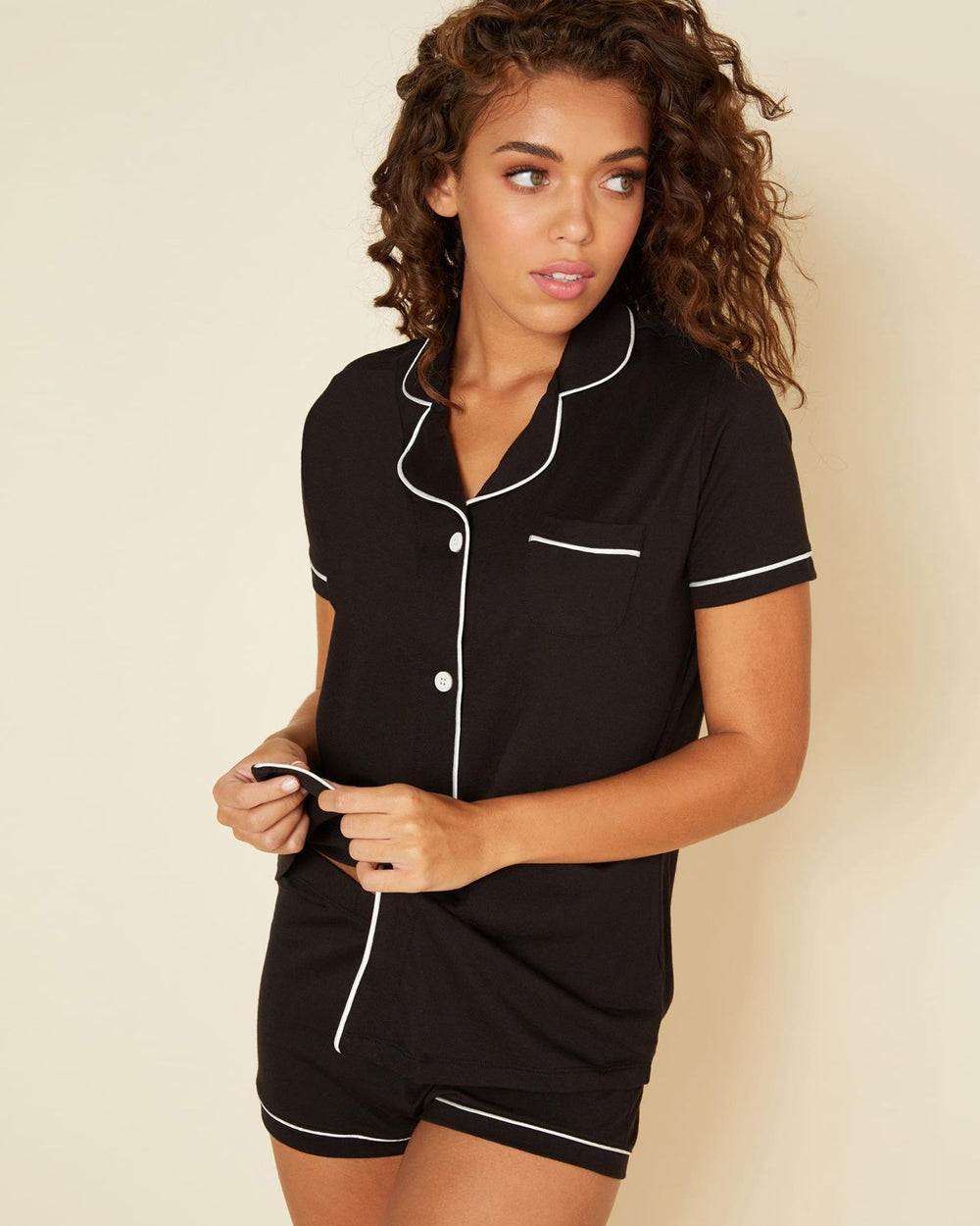 Cosabella Bella Short Sleeve & Boxer PJ Set in black