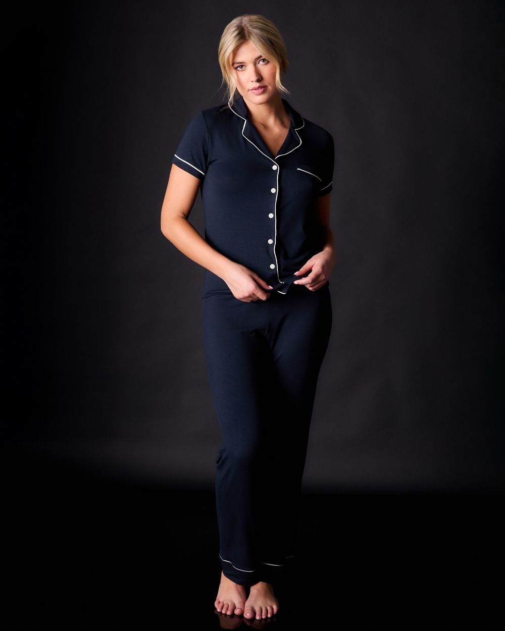 Journelle Lilly Short Sleeve & Pant Pajama Set in black