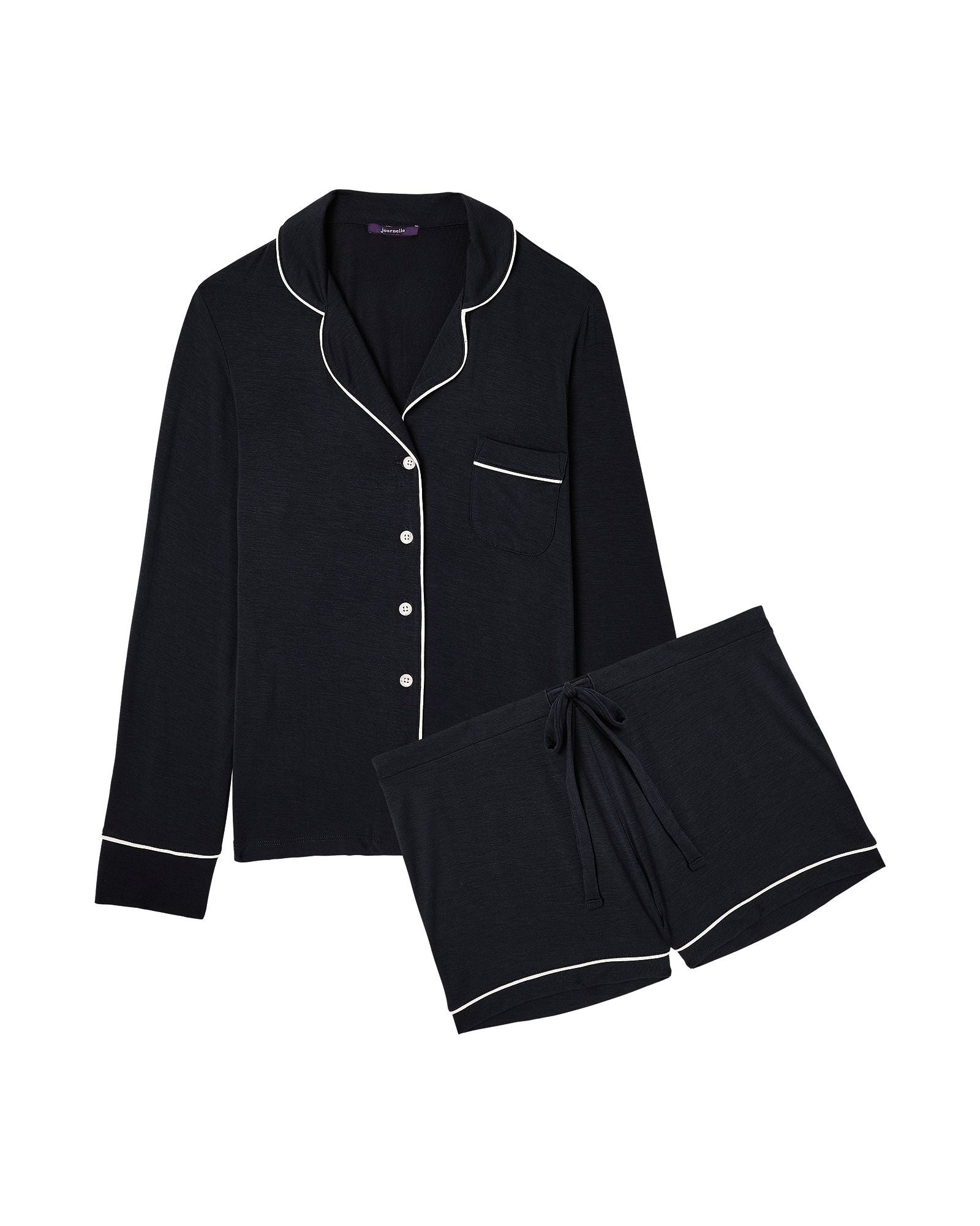 Journelle Lilly Long Sleeve & Short Pajama Set in black