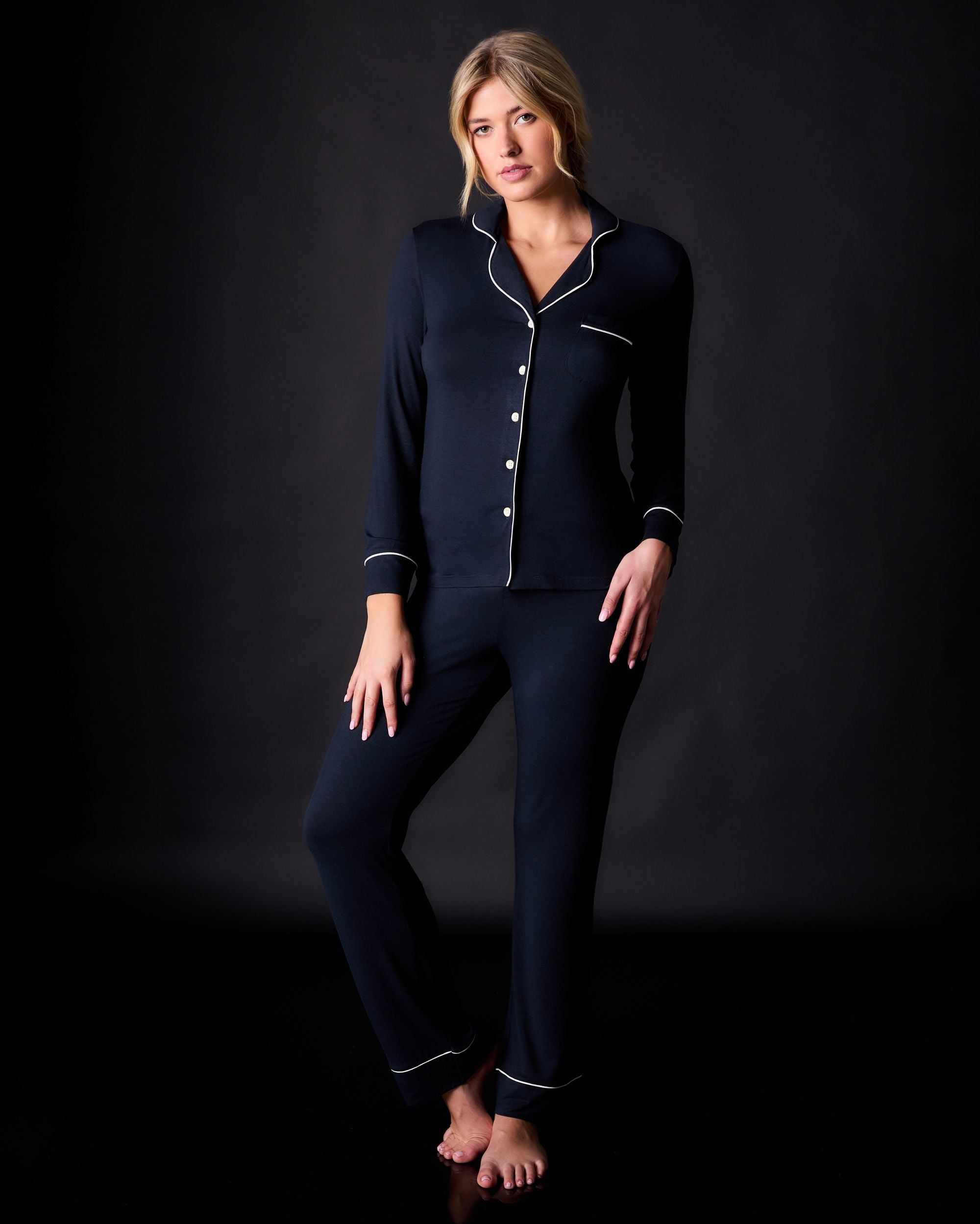 Journelle Lilly Long Sleeve & Pant Pajama Set in black